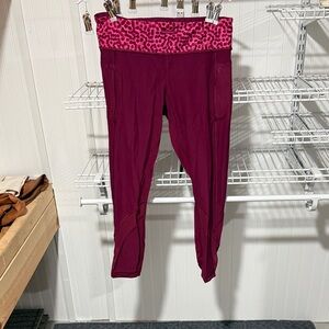 lululemon athletica Burgundy Leggings with Pink Leopard Waistband